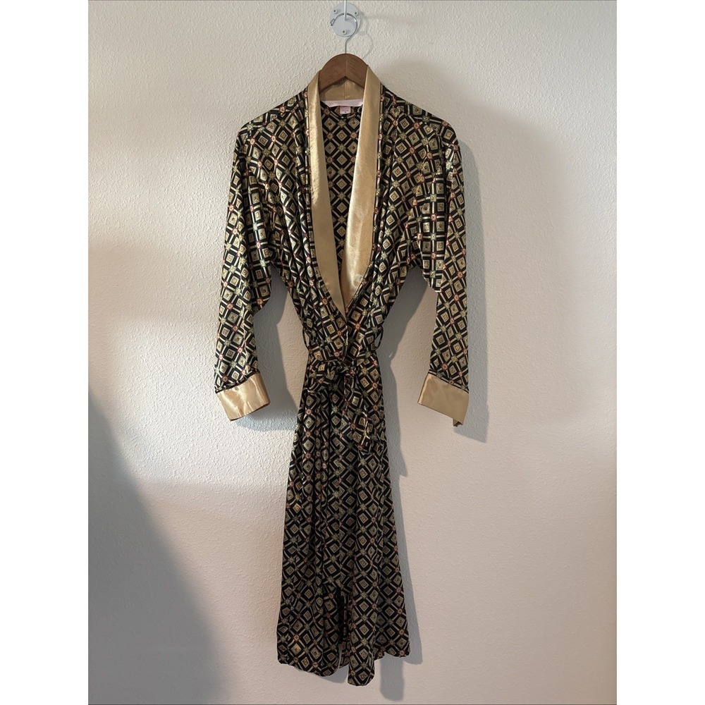Victoria's Secret Long Robe Full Length Gold Black Diamond M Y2K 90s Pockets